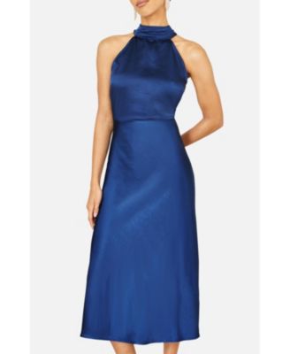 Women's Satin Halter Neck Midi Dress