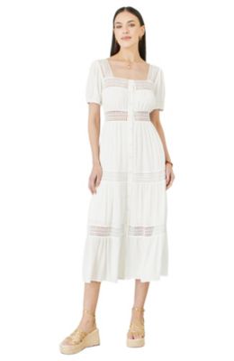 Women's Cotton Square Neckline Lace Midi Dress