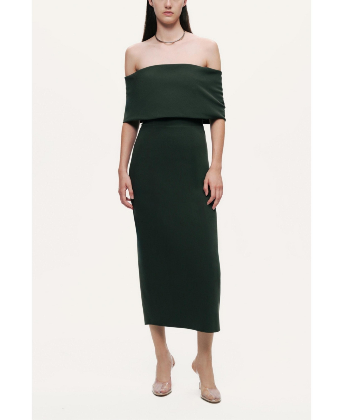 Nocturne Women's Off-Shoulder Fold over Column Midi Dress