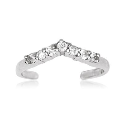 Solid 10K Gold Cubic Zirconia Adjustable V Chevron Toe Ring