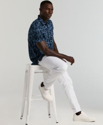 Men's Floral Print Short Sleeve Linen Blend Shirt 