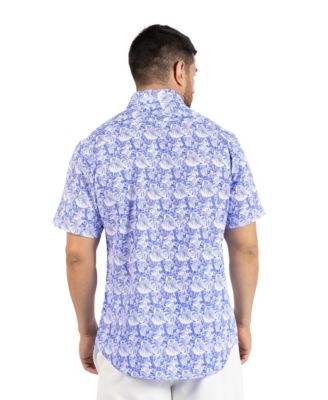 Men's Distressed Hawaiian Leaves Printed Performance Short Sleeve Shirt