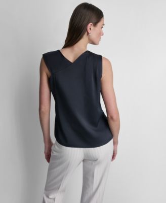 Women's Satin Asymmetric Neck Sleeveless Top