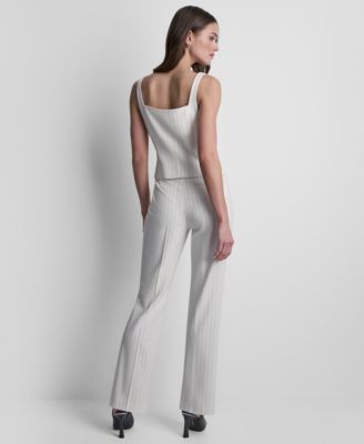 Women's Sleeveless Pinstripe Button-Front Vest