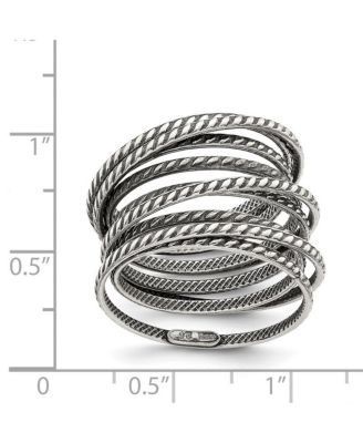 925 Sterling Silver Solid Textured Polished Oxidized Coil Multi-layered Vintage Ring Size Ring