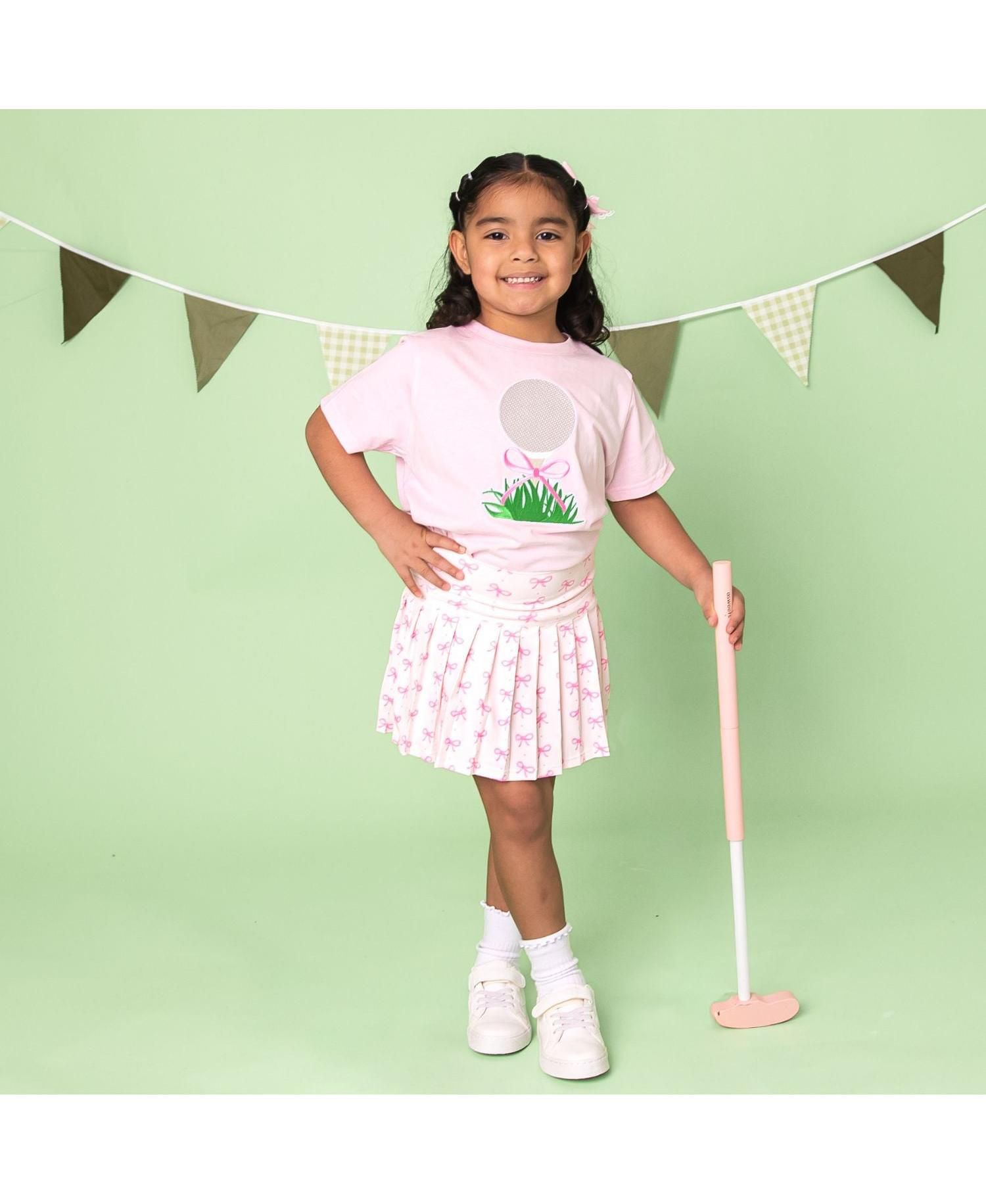 Little Girls Golf Tee Bow Patch Short Sleeve T-Shirt