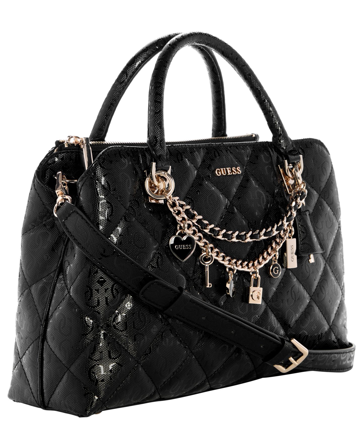 Женская сумка GUESS Libby 2-Compartment Medium Satchel, цвет: Чёрный — фото 3
