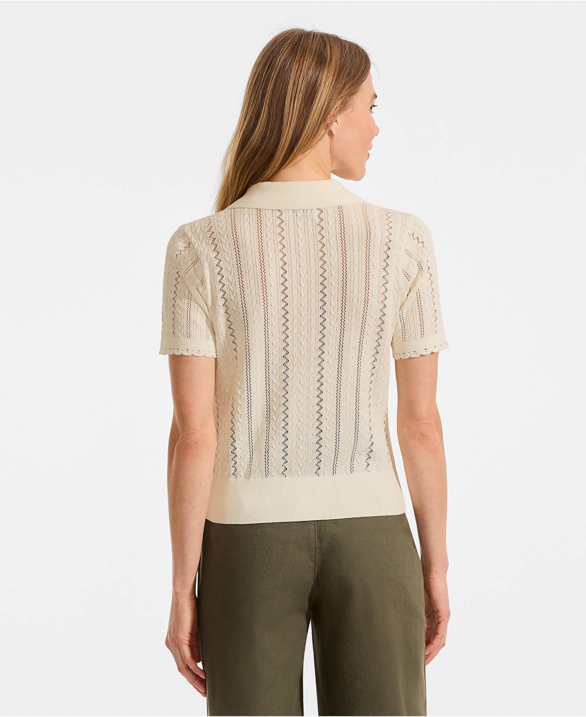 Lands' End Women's Fine Gauge Cotton Pointelle Polo Sweater