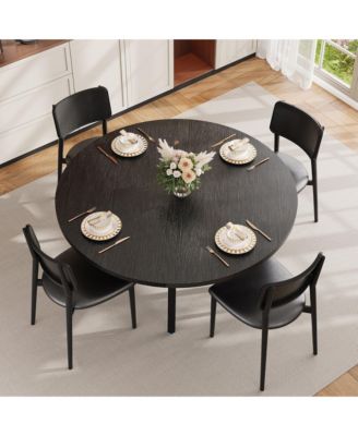 Round Dining Table for 4-6, 47 inch Wood Kitchen Table with Storage Shelf,with Metal Base,No Chairs