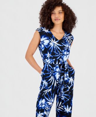 Petite Printed Tie-Waist Jumpsuit