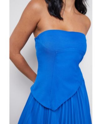 Women's Bandeau Bodice Pleated Midi Dress