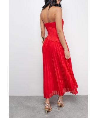 Women's Bandeau Bodice Pleated Midi Dress