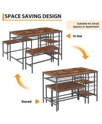 Dining Table Set for 4, Dining Room Table Set with Wine Rack & Storage Shelves
