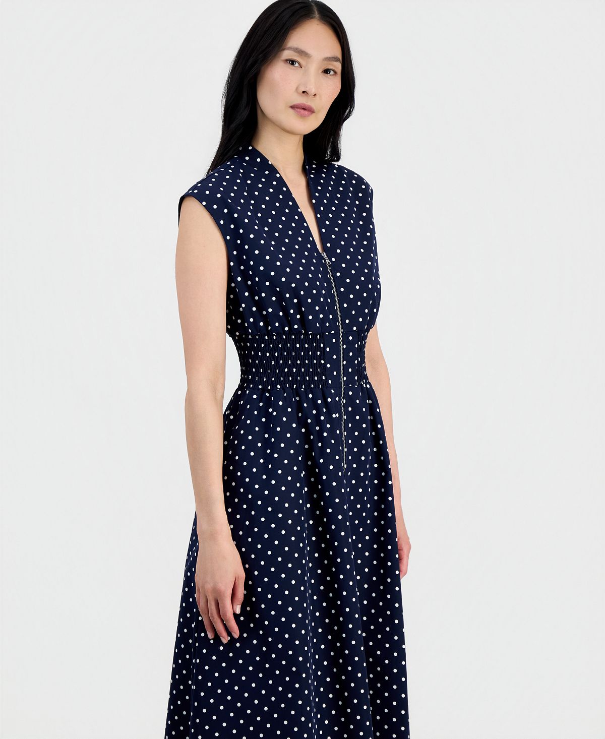 Sandra Darren Petite V-Neck Zip-Front Cotton Midi Dress view 2 — MAYCSS fashion products