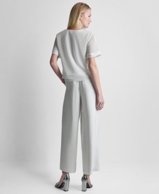 Women's Crew Neck Layered Top and High-Rise Pull-On Ankle Pants