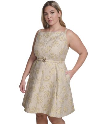 Plus Size Brocade Square Neck Sleeveless Dress