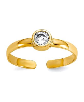 Solid 10k Yellow Gold Bezel-set Round Cubic Zirconia Adjustable Toe Ring