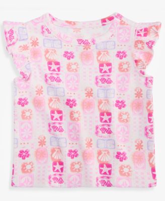 Toddler Girls' 2T-4T Mix & Match Tile-Print Flutter-Sleeve Top
