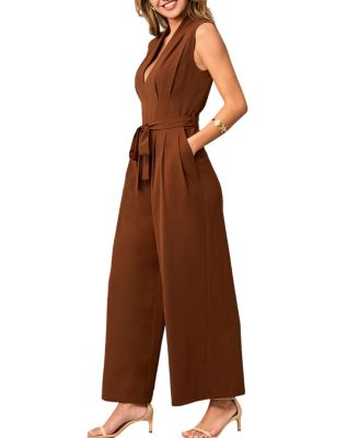 Women's V-Neck Zipper Closure Unlined Jumpsuit