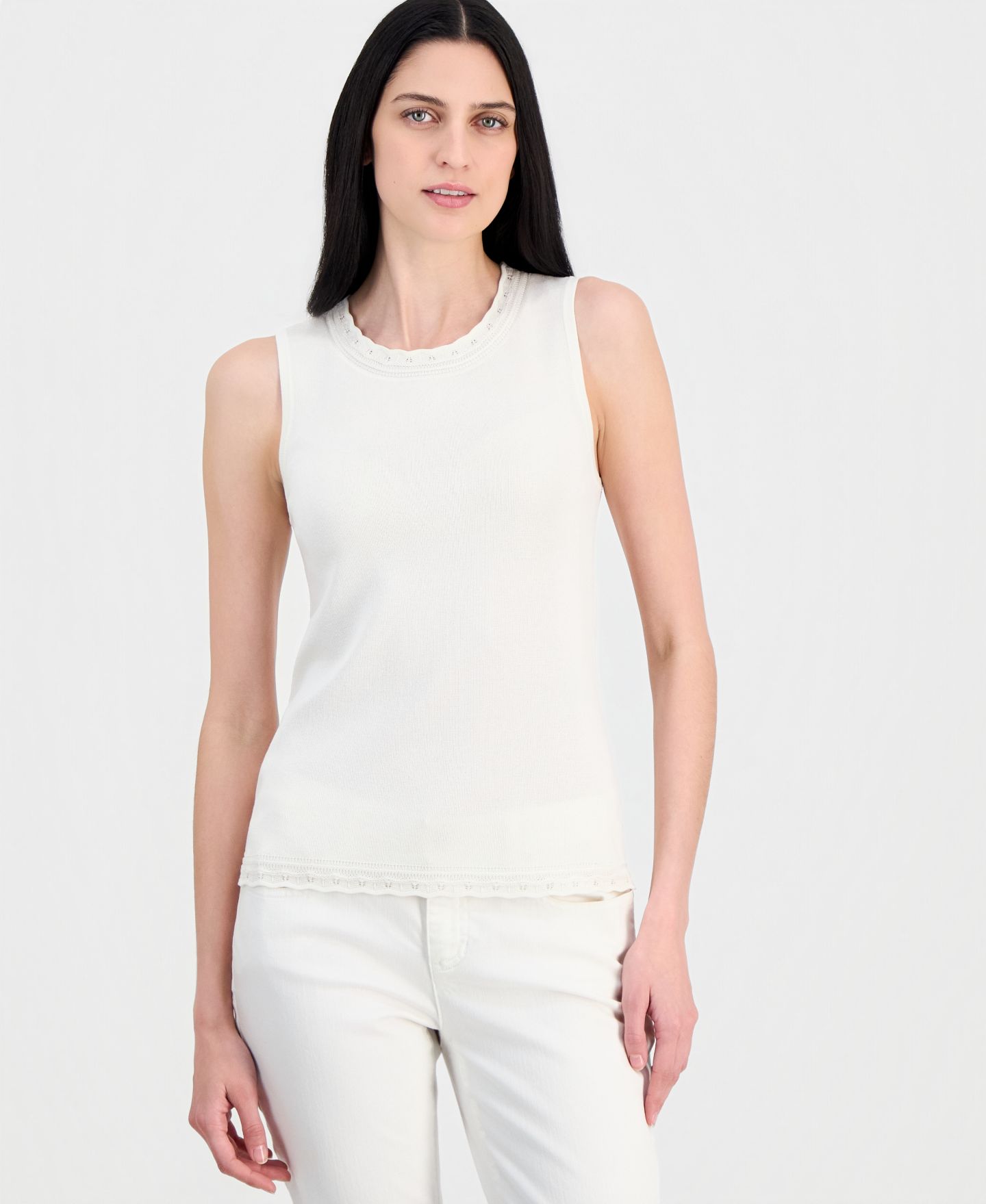 Женский топ Anne Klein Scallop-Trim Sleeveless, цвет: Белый — фото 1