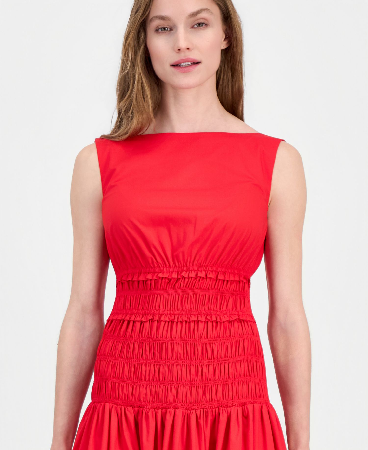 Petite Jewel-Neck Smocked Midi Dress