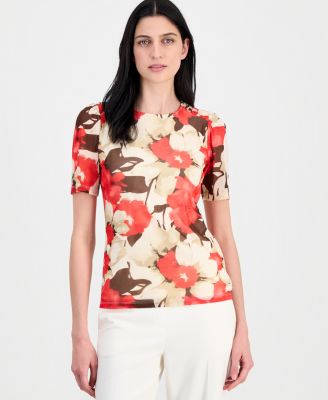 Women's Printed Mesh Short-Sleeve Top