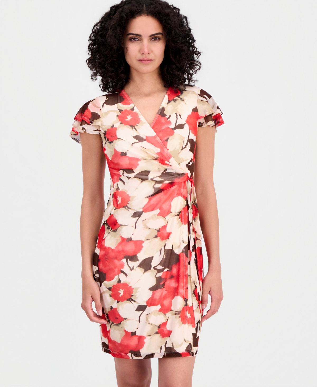Anne Klein Women's Printed Flutter-Sleeve Wrap Dress