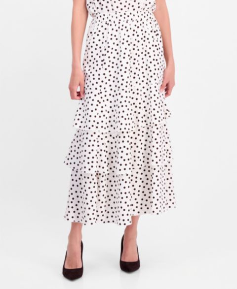 Женская юбка Anne Klein Polka-Dot Pull-On Tiered, цвет: Белый / Тёмный шоколадный