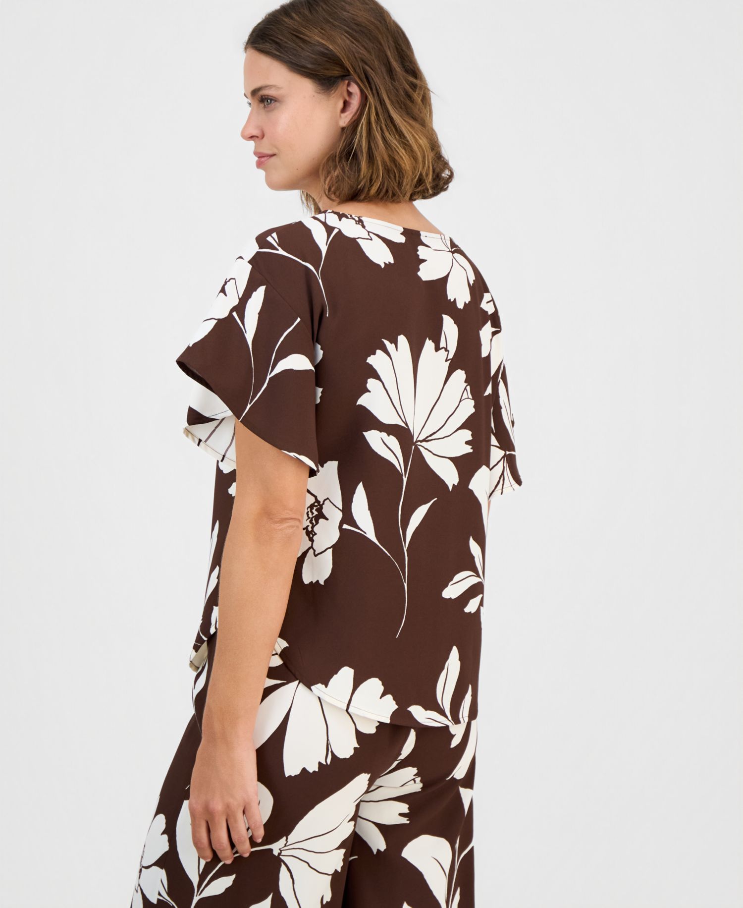 Women's Flutter-Sleeve Boat-Neck Top, Regular & Petite