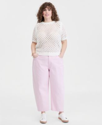 Trendy Plus Size Cropped Barrel-Leg Jeans