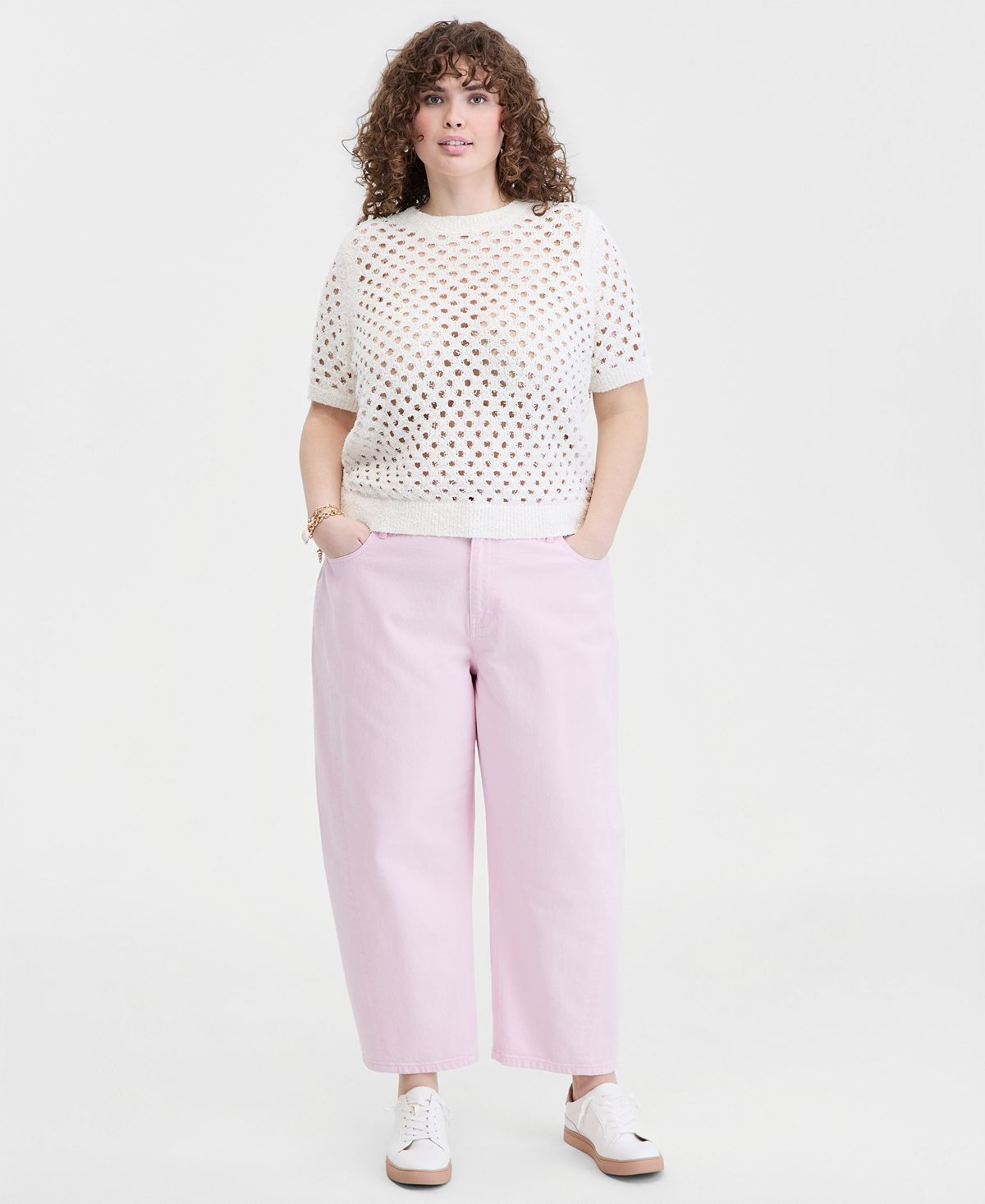 On 34th Trendy Plus Size Cropped Barrel-Leg Jeans, Macy's Exclusive view 1 — MAYCSS fashion products