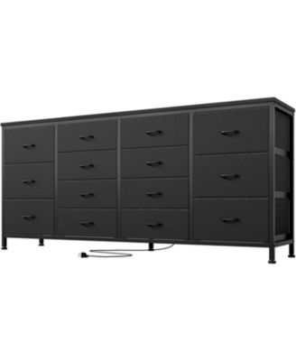 63" W Long Fabric Dresser TV Stand with 14 Drawers and Power Outlets, for 65–75 Inch TVs