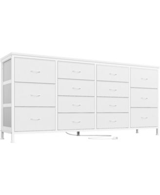 63" W Long Fabric Dresser TV Stand with 14 Drawers and Power Outlets, for 65–75 Inch TVs