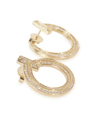Yellow Gold Diamond Tiffany T T1 Open Hoop Earrings