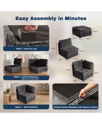 6-Piece Living Room Furniture Sectional Sofa,  L-Shaped Deep Seat Cloud Couch with Chaise Ottoman, Comfy Corduroy Modular Sofa Bed for Home