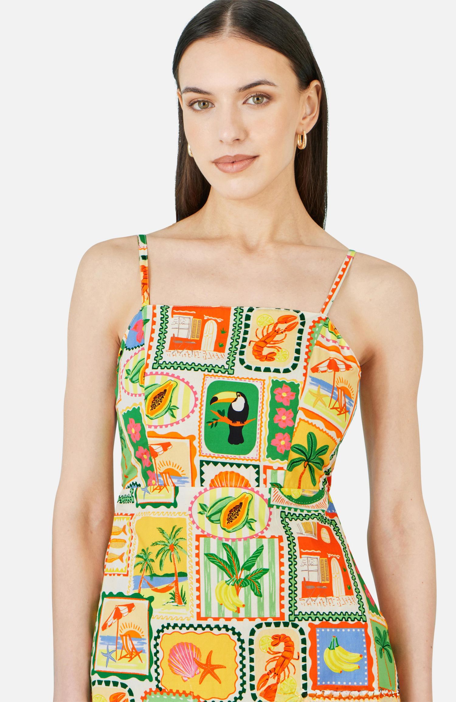 Women's Postcard Print Mini Sun Dress