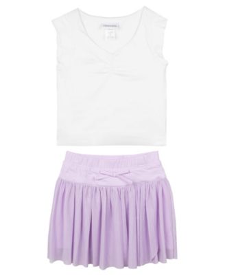 Girls' 7-16 Ruched Top and Mesh Active Skort, 2-Piece Set