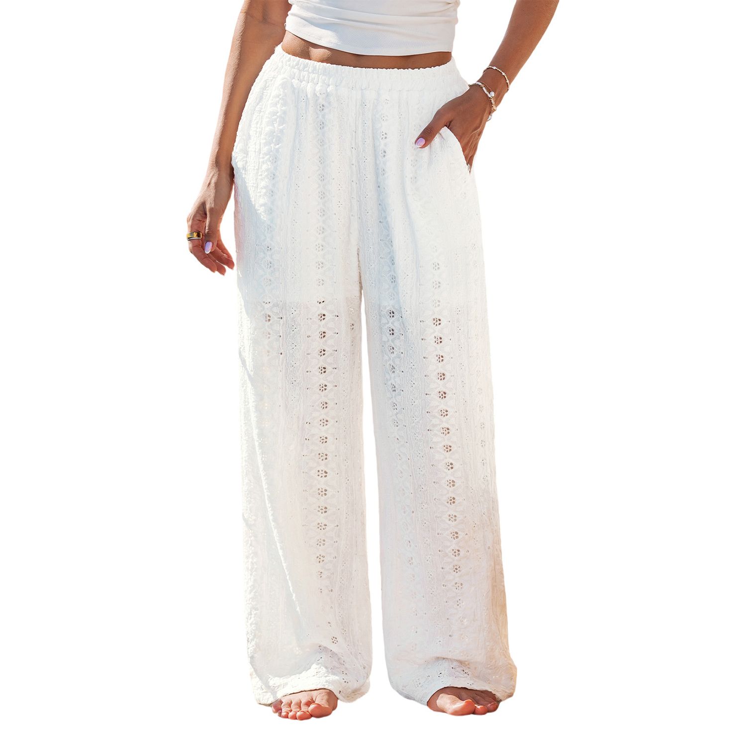Women's Pull-On Wide Leg Long Pants with Comfortable Fit