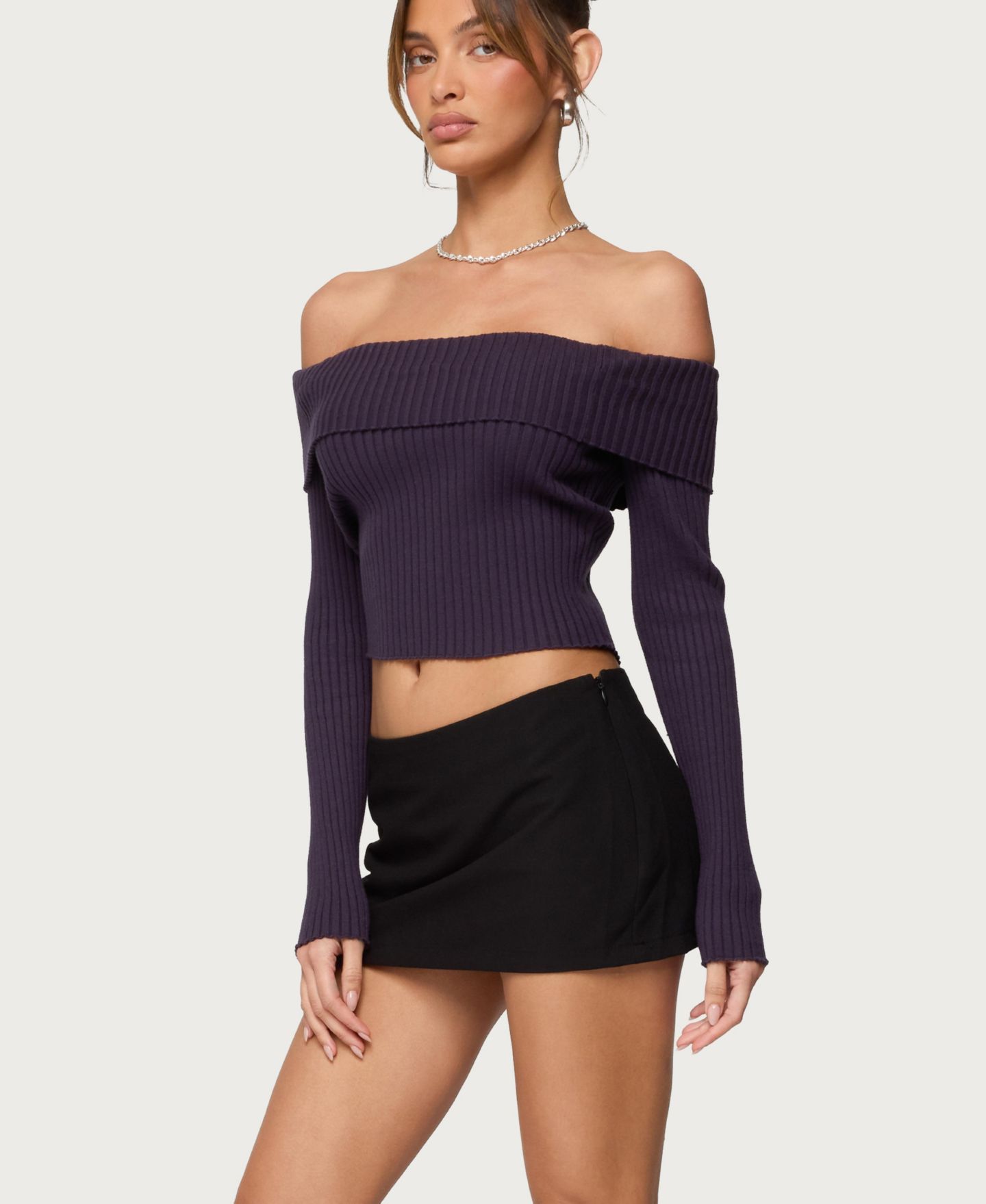 Женский топ Edikted Lauren Knit Foldover, цвет: Фиолетовый — фото 3