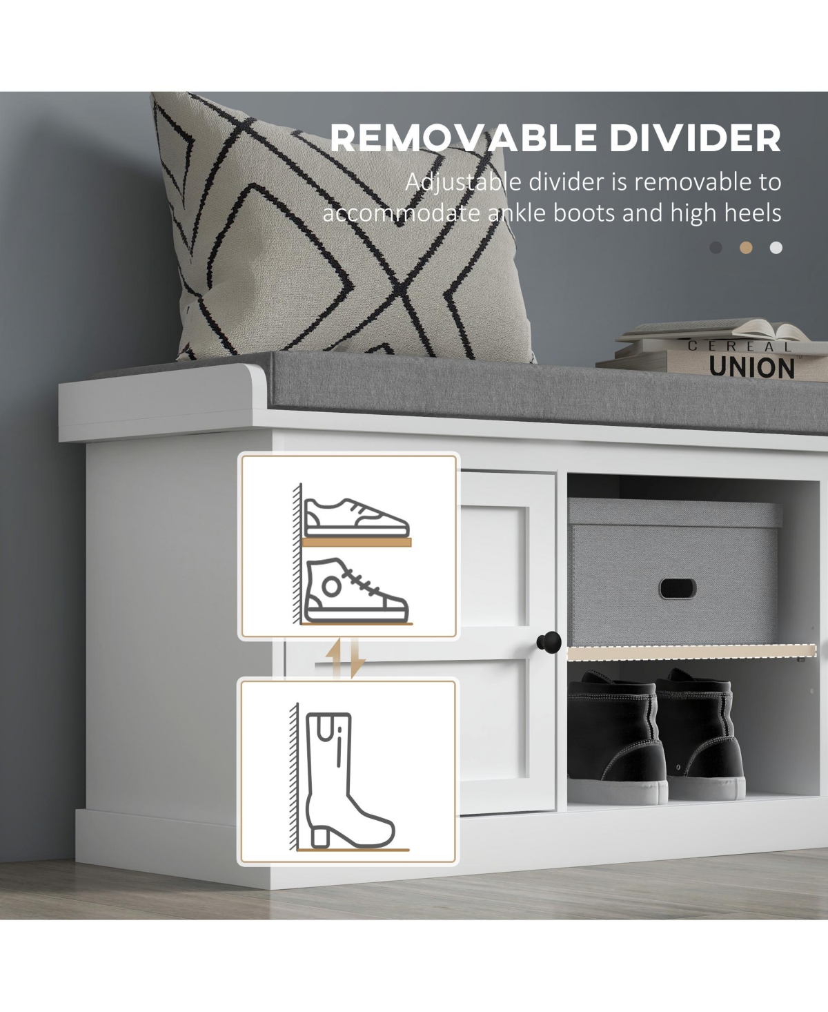 Rainsken Shoe Bench, Storage Bench with Padded Seat, 2 Cabinets and Adjustable Shelf for Entryway, Hallway and Living Room