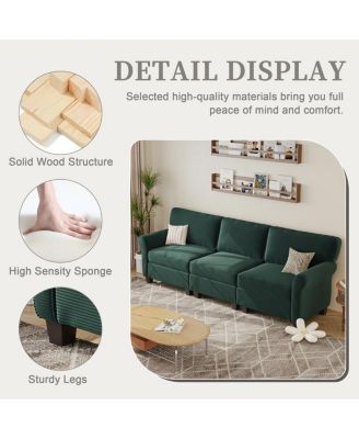 94" 3-Seater Corduroy Sofa Couch with Deep Seats & Removable Cushions