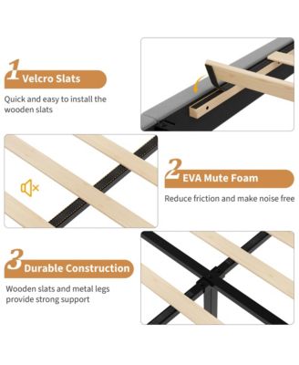 Upholstered Platform Bed Frame with Headboard,Strong Wooden Slats Support
