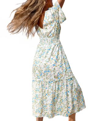 Women's V-Neck Floral Tie-Front Dress