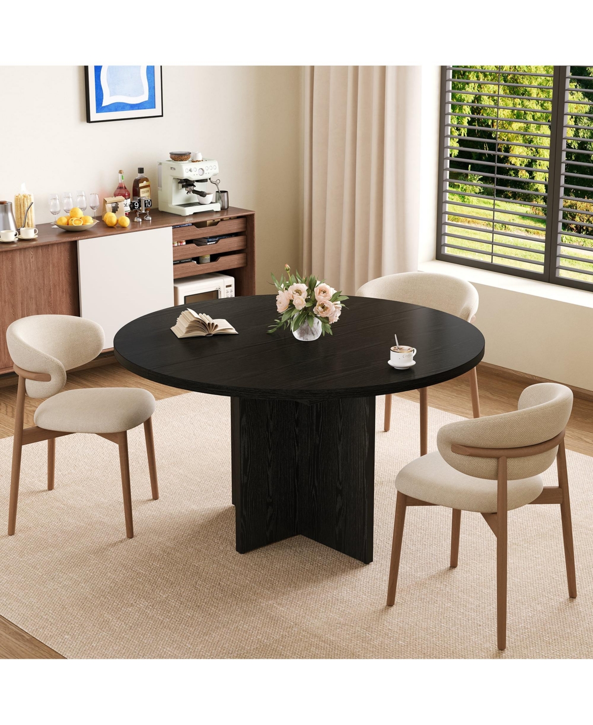 gaomon 43.3''-59'' Extendable Round Dining Table for 4-8, Kitchen Oval Dining Table with Removable Leaves