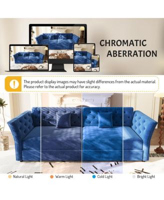  Oversize Pull Out Sofa Bed, Convertible Sleeper Sofa with Fabric Flower Tufted Design