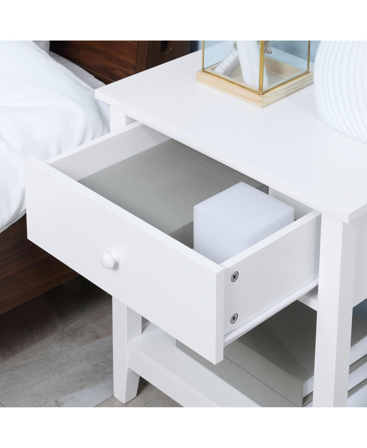 Homcom Nightsd Bedside Table End Table Organizer W/ Drawer Shelf