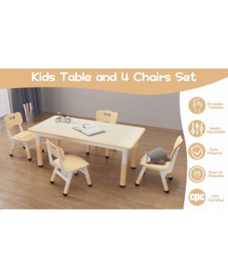 Kids Table and Chair Set, Height Adjustable Toddler Table and 4 Chairs Set for Ages 2-10(12060cm)