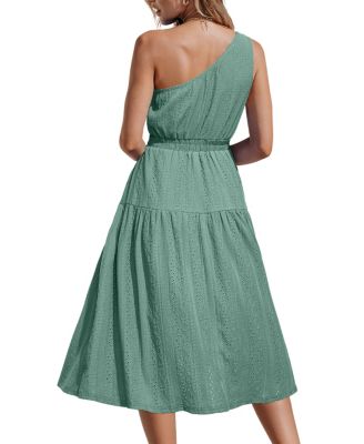 Women's One-Shoulder Eyelet Midi Beach Dress
