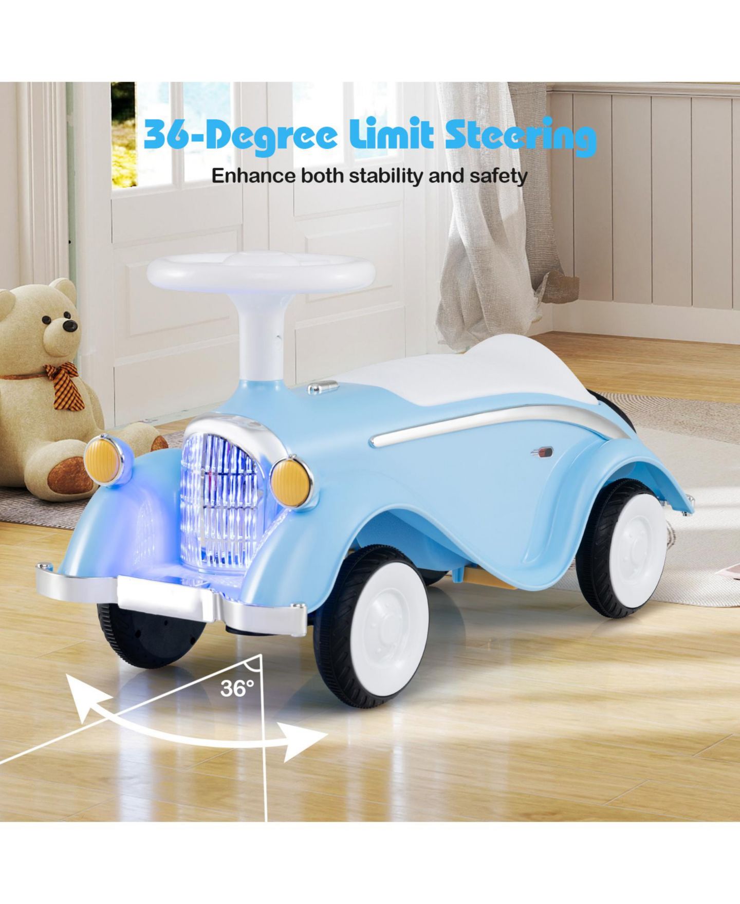 Детская игрушка Slickblue Classic Sliding Car Ride-On Toy with LED Headlight & Horn, 33 lbs., Ages 19-36 Months, цвет: Синий — фото 6
