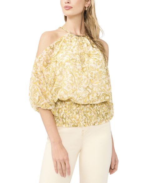 Женская блузка Sam & Jess Halter Neck Cold Shoulder Blouse, цвет: Кремовый разноцветный